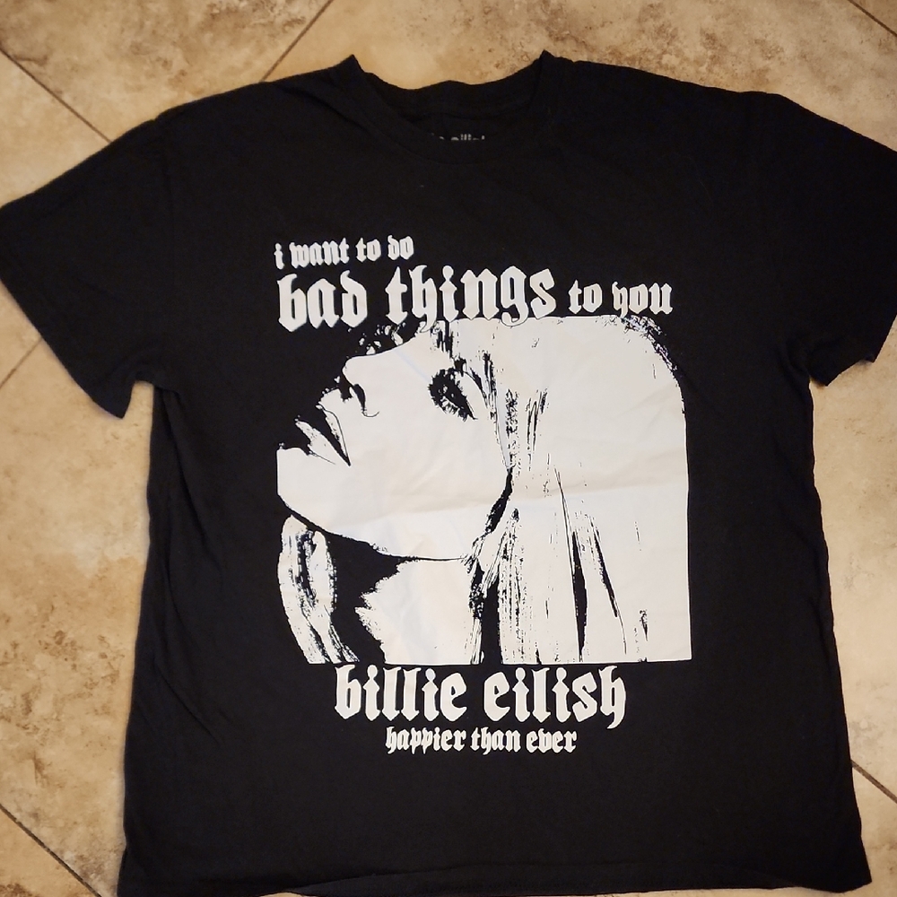 Billie Eilish Black Short Sleeve Tee - 'Bad Things' Graphic